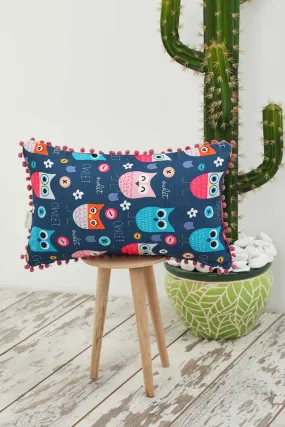 Playful Decorative Pillow Cover with Pom Pom Border, Living Room and Kids Room Decorative Throw Pillow Cover with Many Pattern Options,K-400