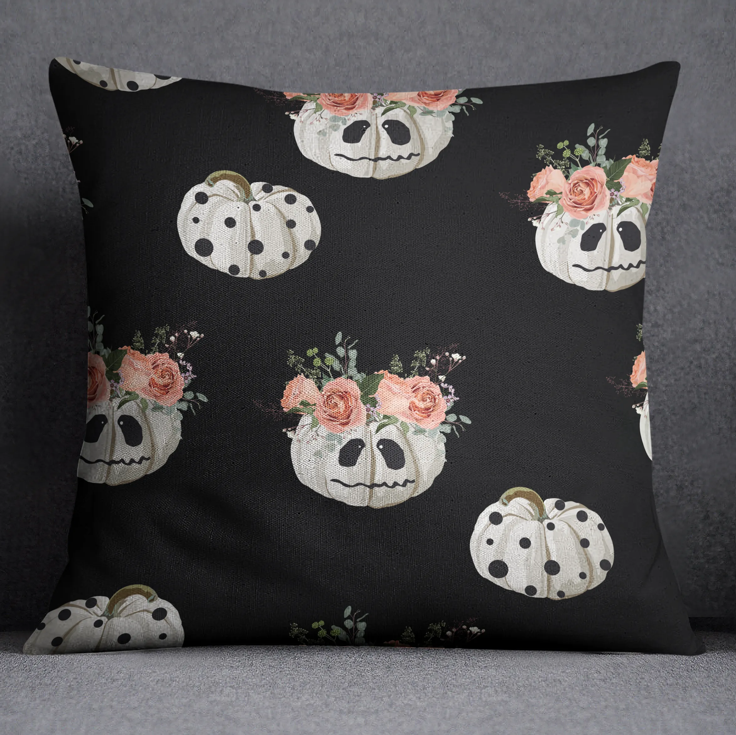 Polka Dot Pumpkin Halloween Pillow