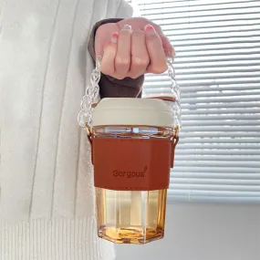 Portable cups glass with chain and sleeve