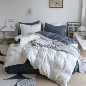 Premium King Size 6 Pieces Duvet Cover Set, Reversible White with Gray Color Plain Style Bedding Set.