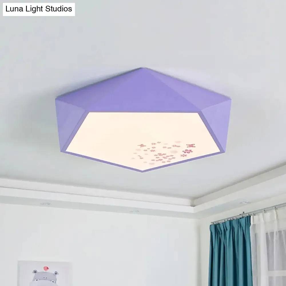 Purple Faceted Pentacle Macaron Iron LED Flush Mount Ceiling Light with Flower Pattern - Stylish and Efficient Lighting Solution