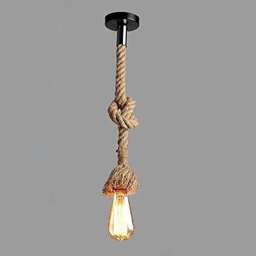 Quace Head Vintage Hemp Rope Pendant Light Fixture (110V-220V, Brown, 1m) - 4 Units