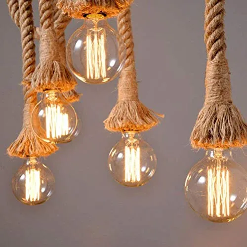 Quace Head Vintage Hemp Rope Pendant Light Fixture (110V-220V, Brown, 1m) - 4 Units