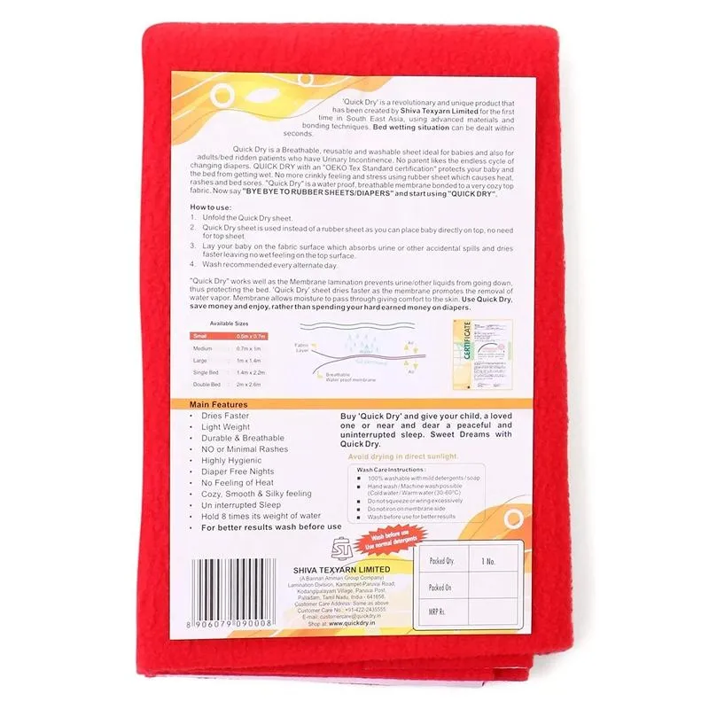 Quick Dry Baby Mat Bed Protector Waterproof Sheet Red, Double Bed