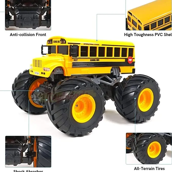 Remote Control School Bus - Monster Tyre School bus with Rechargeable Battery - playmaster bus