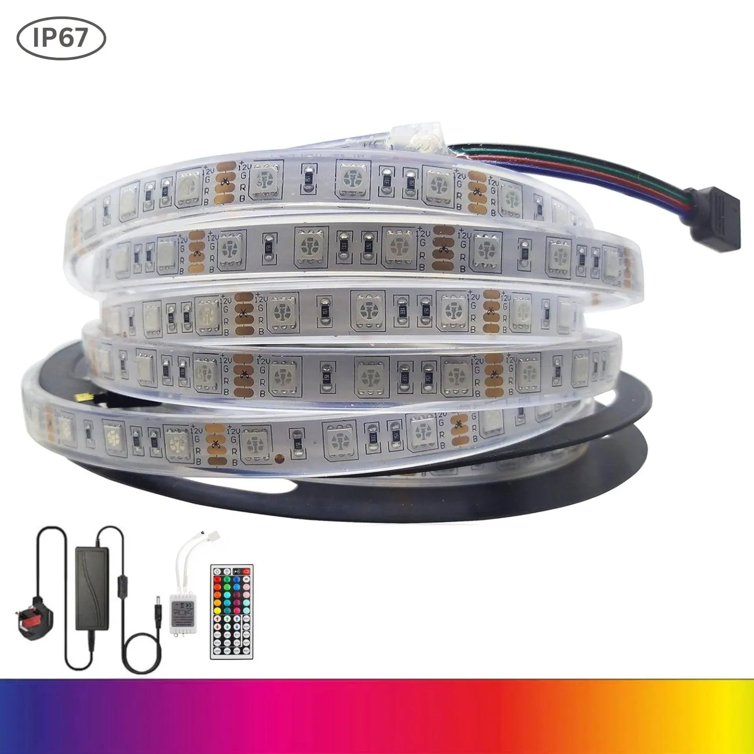 RGB LED Strip 12V 5050 IP67 Waterproof 60LED/m For Outdoor Use 5 Metre Kit