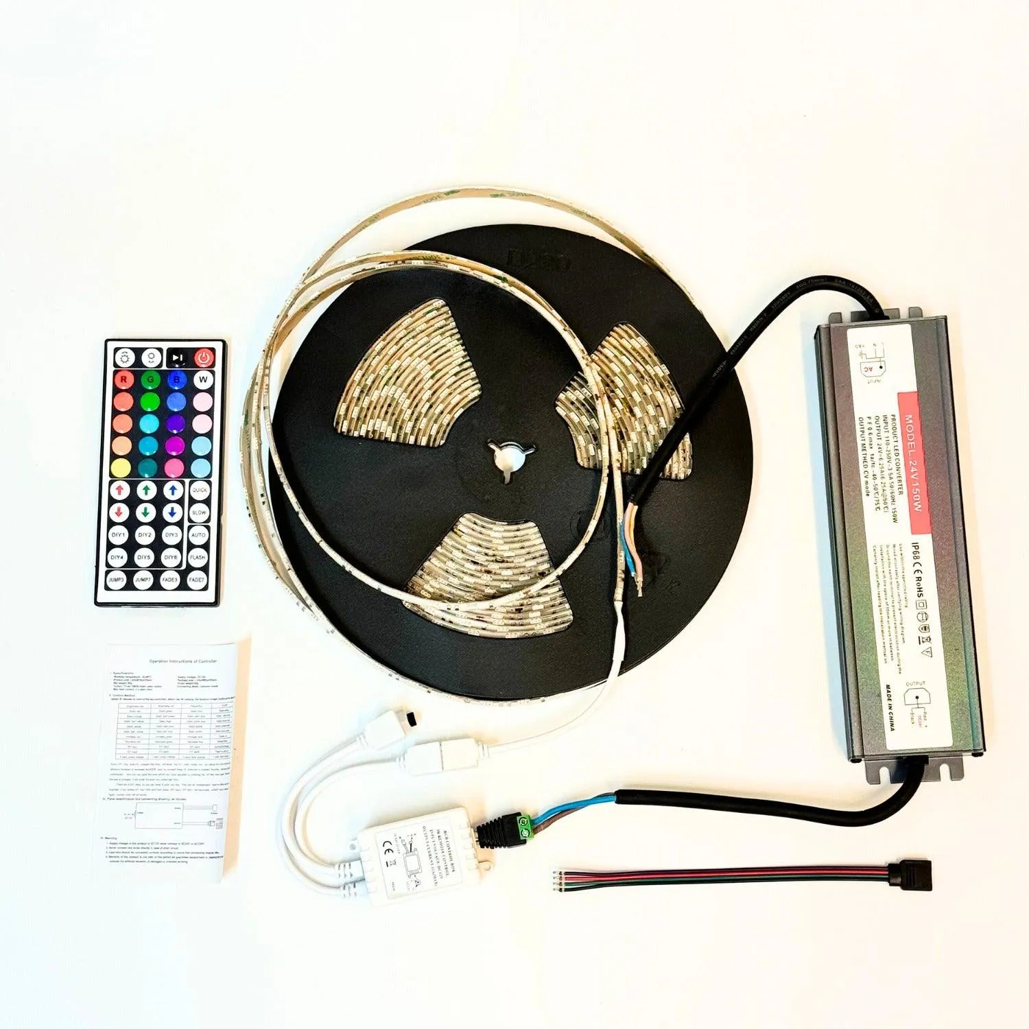 RGB LED Strip with Remote 24V 10 Metre One Length 5050 IP65 60LED/m Full Kit