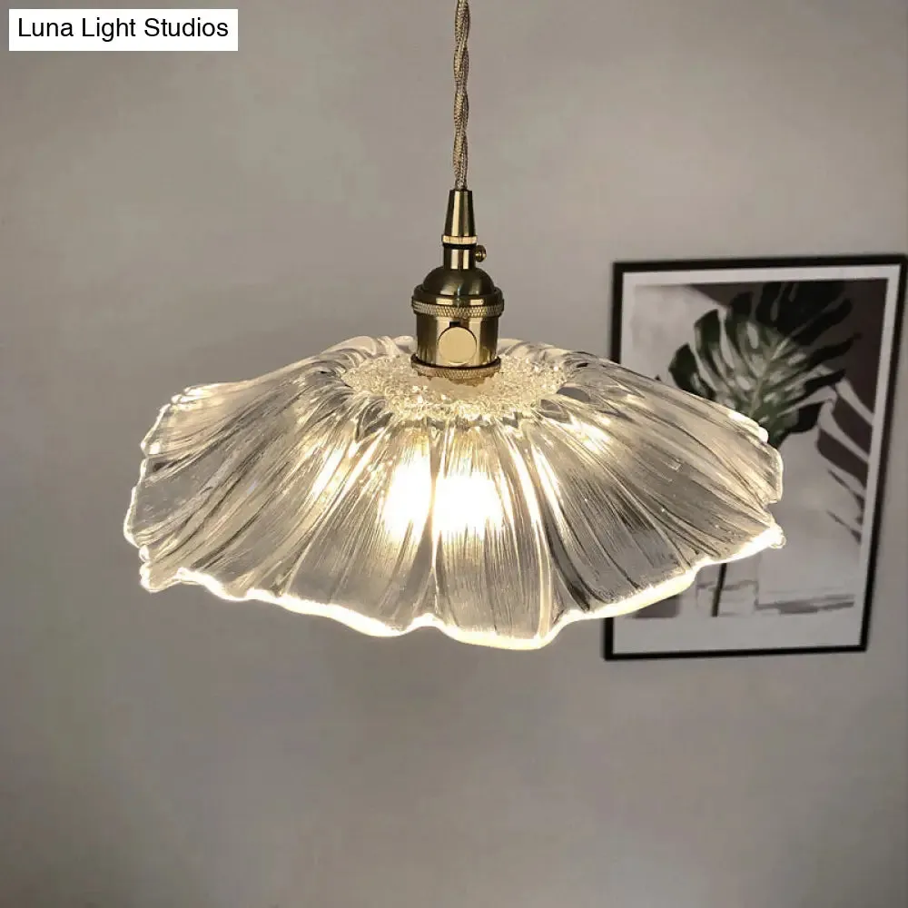 Ribbed Glass Vintage Floral Hanging Lamp Pendant - Single-Bulb Lighting for Restaurants