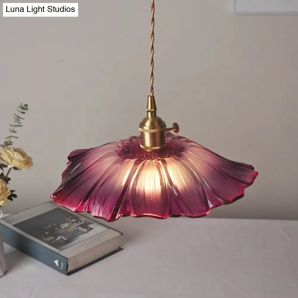 Ribbed Glass Vintage Floral Hanging Lamp Pendant - Single-Bulb Lighting for Restaurants