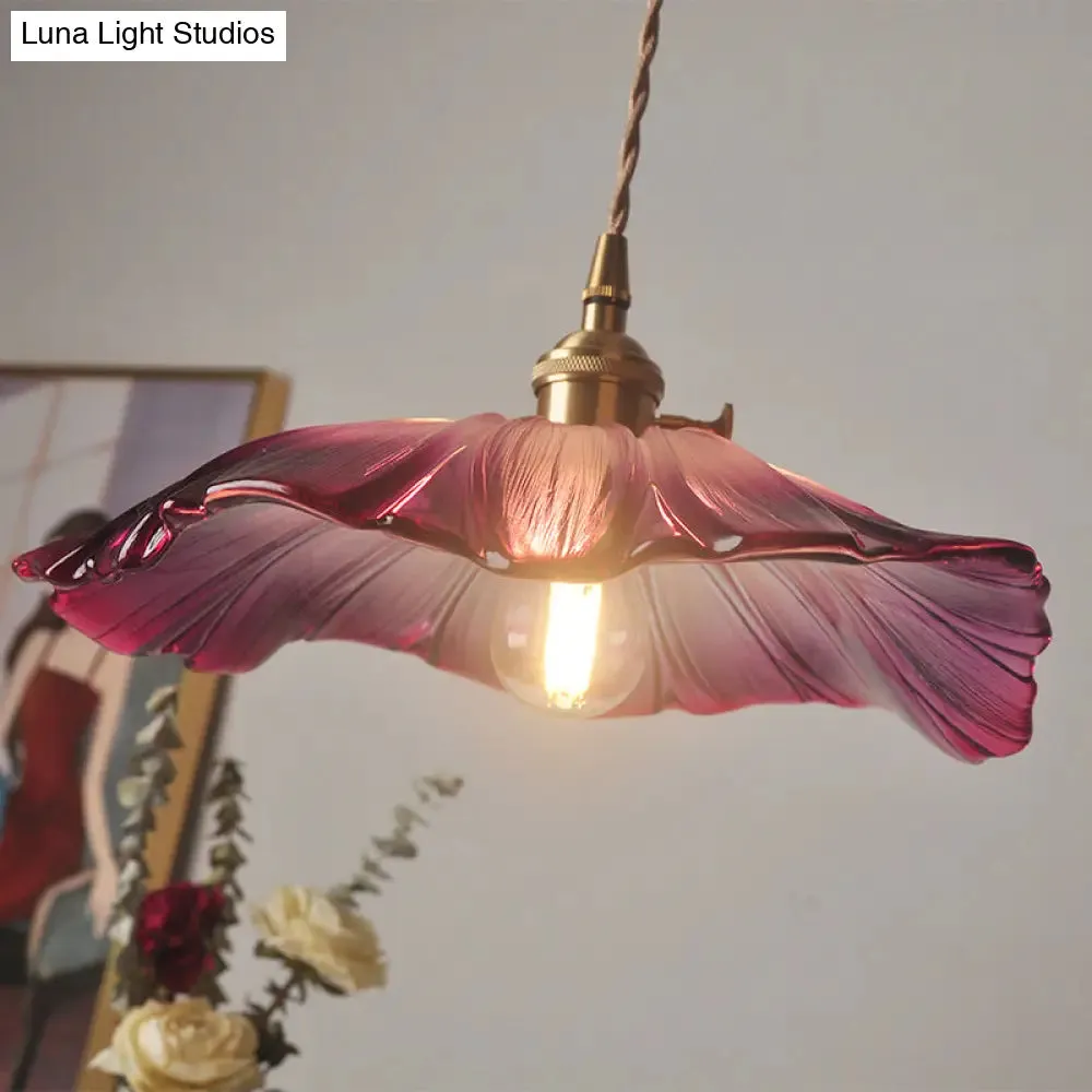 Ribbed Glass Vintage Floral Hanging Lamp Pendant - Single-Bulb Lighting for Restaurants