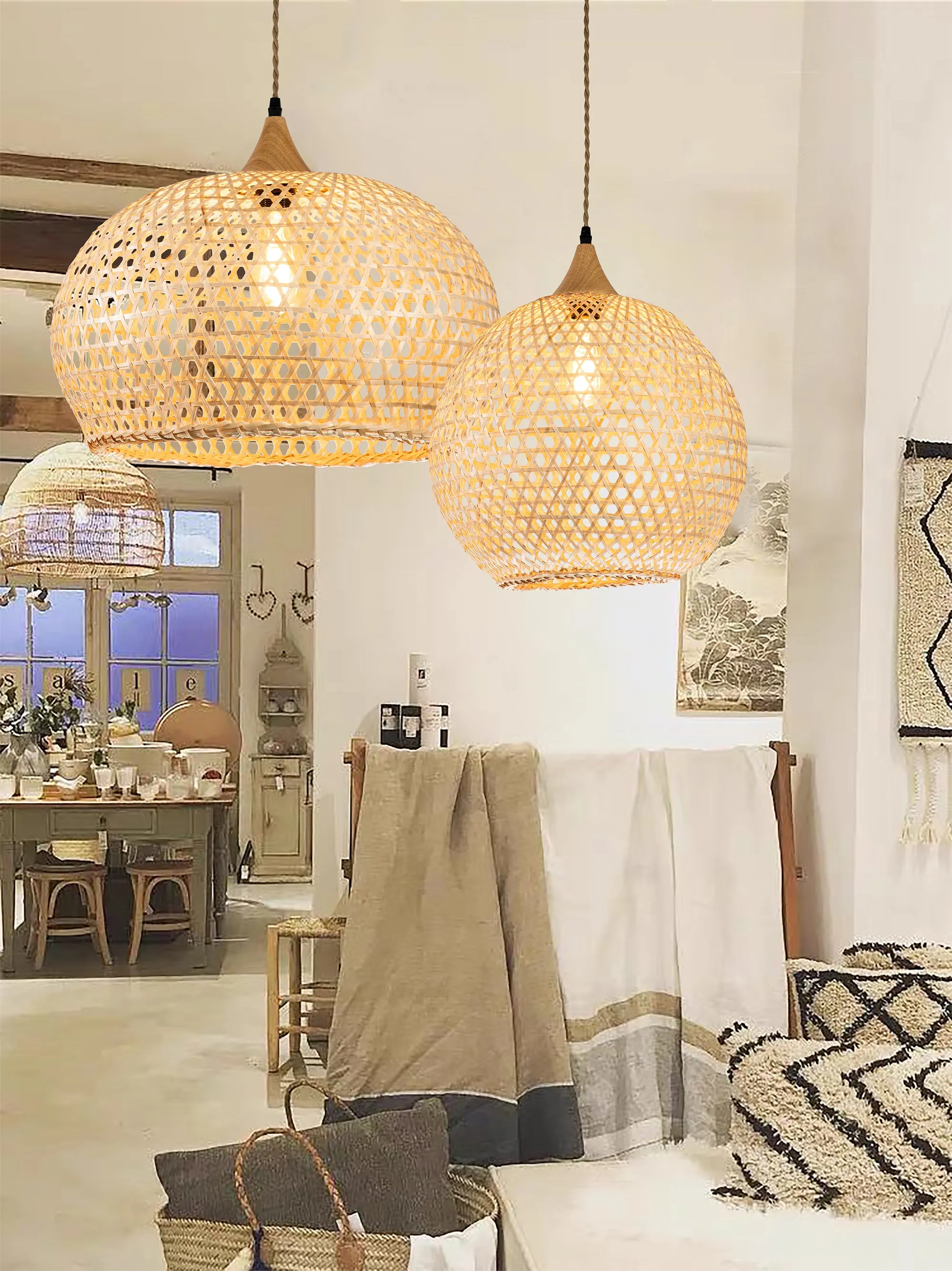 Round Rattan Pendant Light