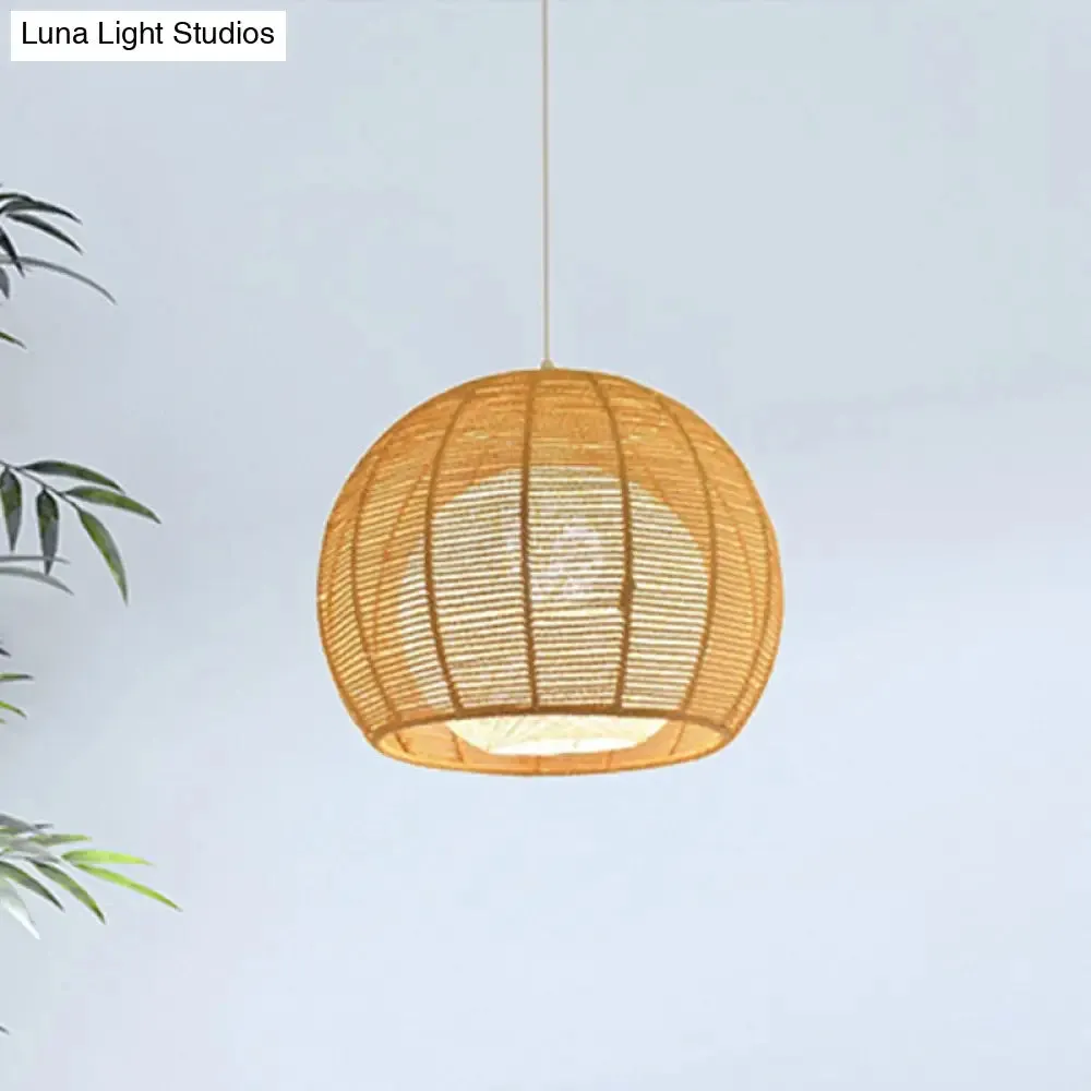 Rustic Beige Orb Pendant Light with Rope Shade for Dining Table