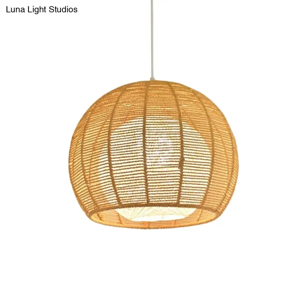 Rustic Beige Orb Pendant Light with Rope Shade for Dining Table