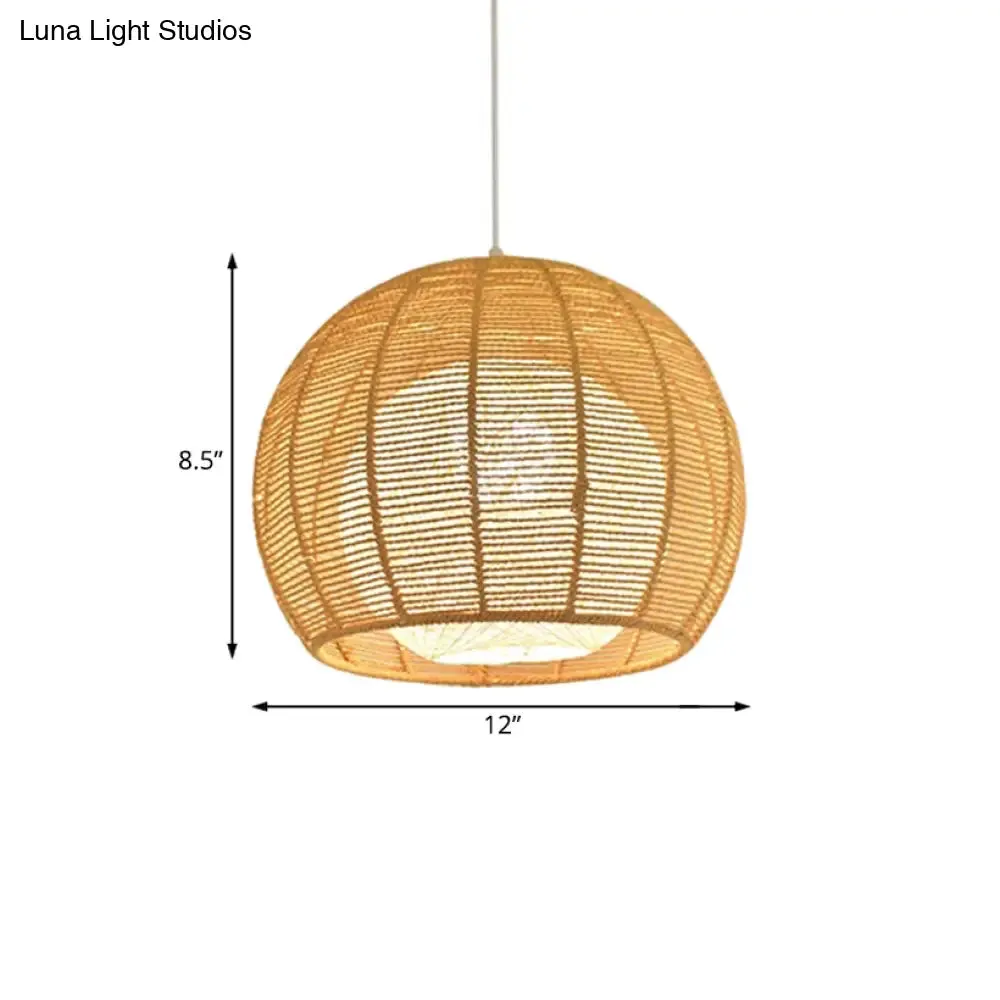 Rustic Beige Orb Pendant Light with Rope Shade for Dining Table