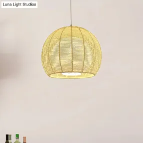 Rustic Beige Orb Pendant Light with Rope Shade for Dining Table