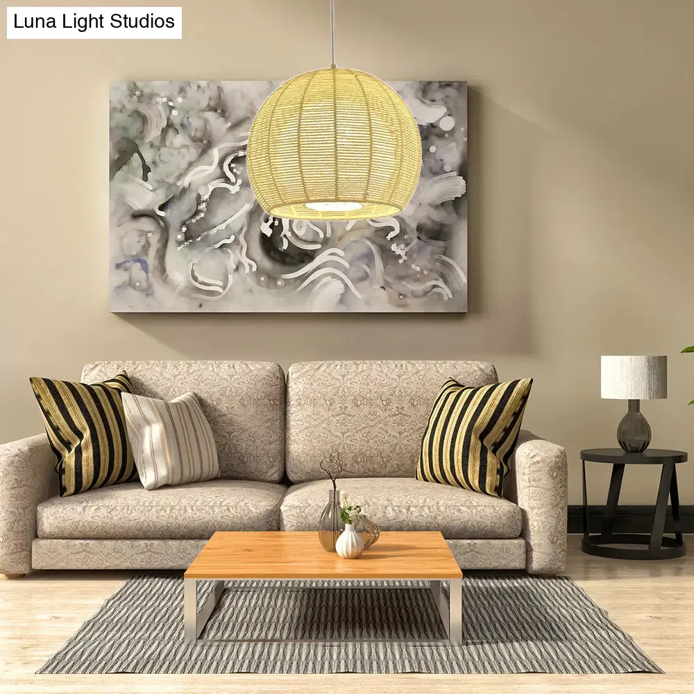 Rustic Beige Orb Pendant Light with Rope Shade for Dining Table