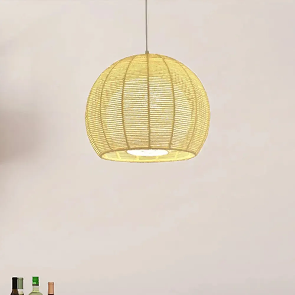 Rustic Beige Orb Pendant Light with Rope Shade for Dining Table