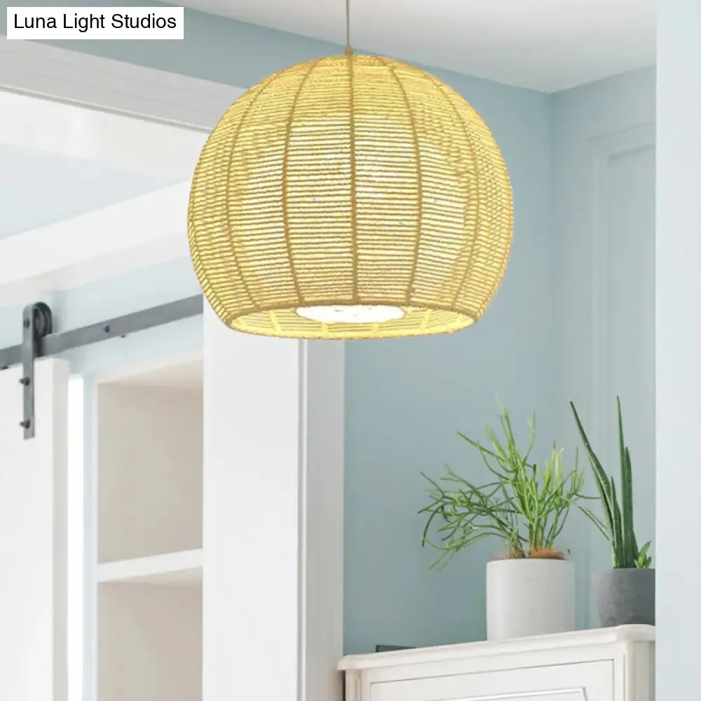 Rustic Beige Orb Pendant Light with Rope Shade for Dining Table