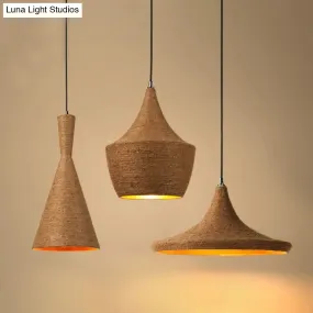 Rustic Geometric Hemp Rope Pendant Ceiling Light for Restaurants