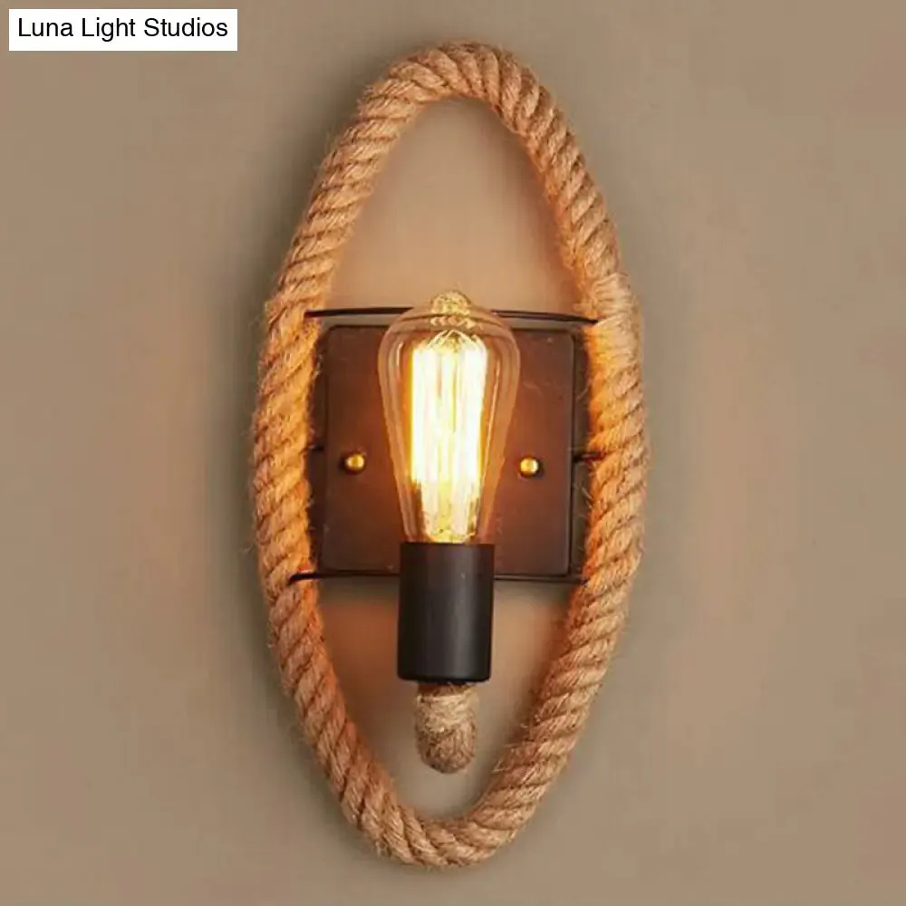 Rustic Open Bulb Wall Sconce with Roped Ring in Brown