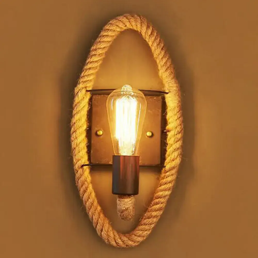 Rustic Open Bulb Wall Sconce with Roped Ring in Brown