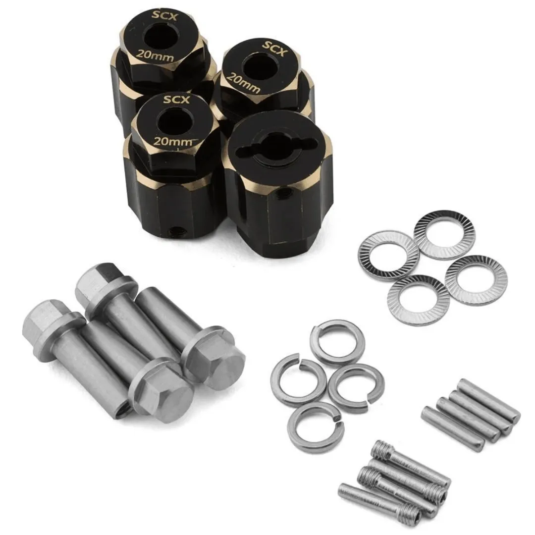 Samix Multi Crawler Extended Heavy Brass Wheel Hex Adapters (4) (Black) (20mm) (123g) - SAMMSCX-4463-20