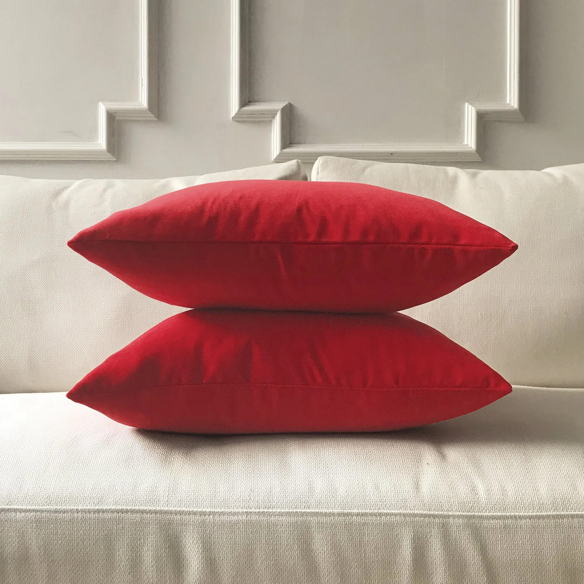 Scarlet Solid Velvet Throw Pillow Cover 20x20