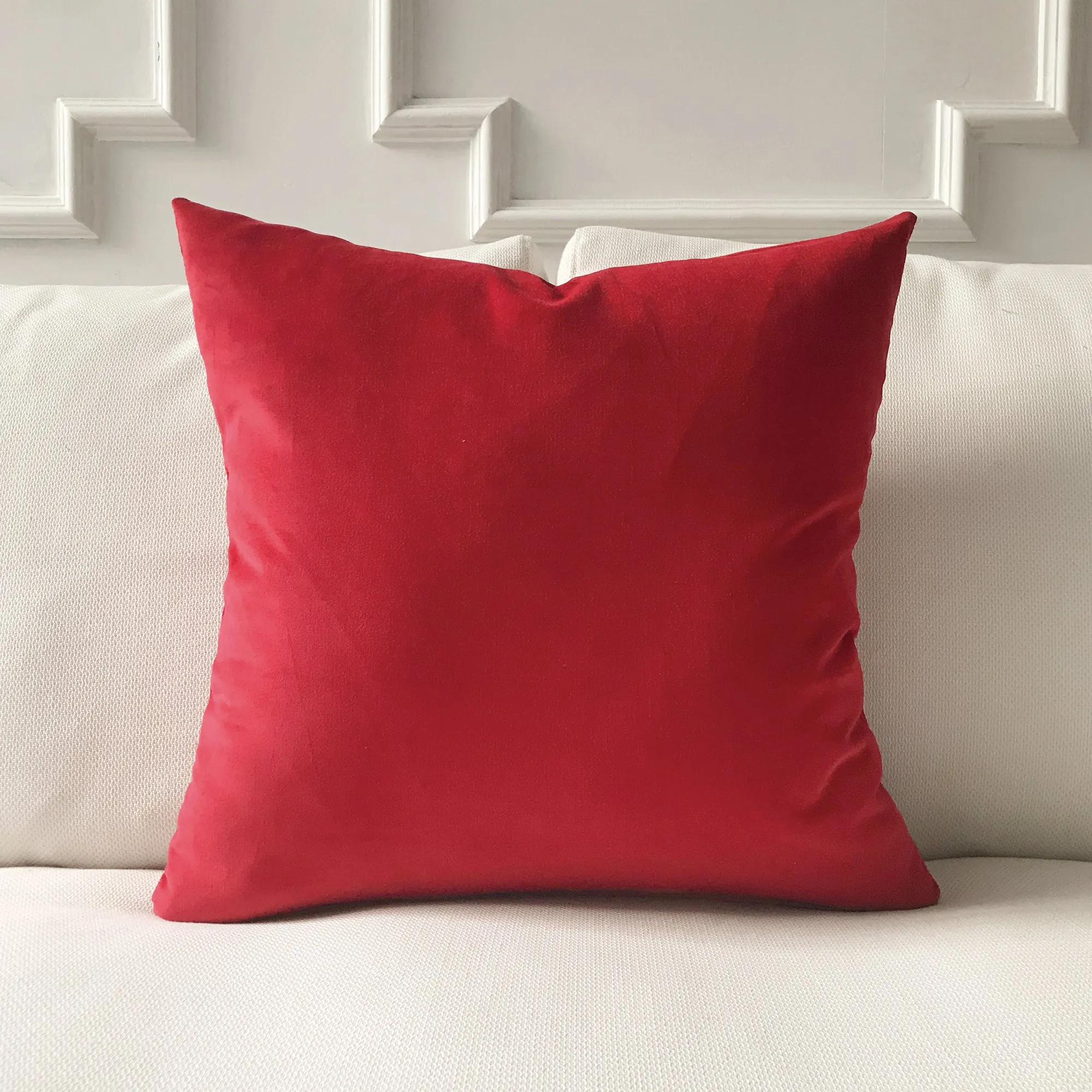 Scarlet Solid Velvet Throw Pillow Cover 20x20