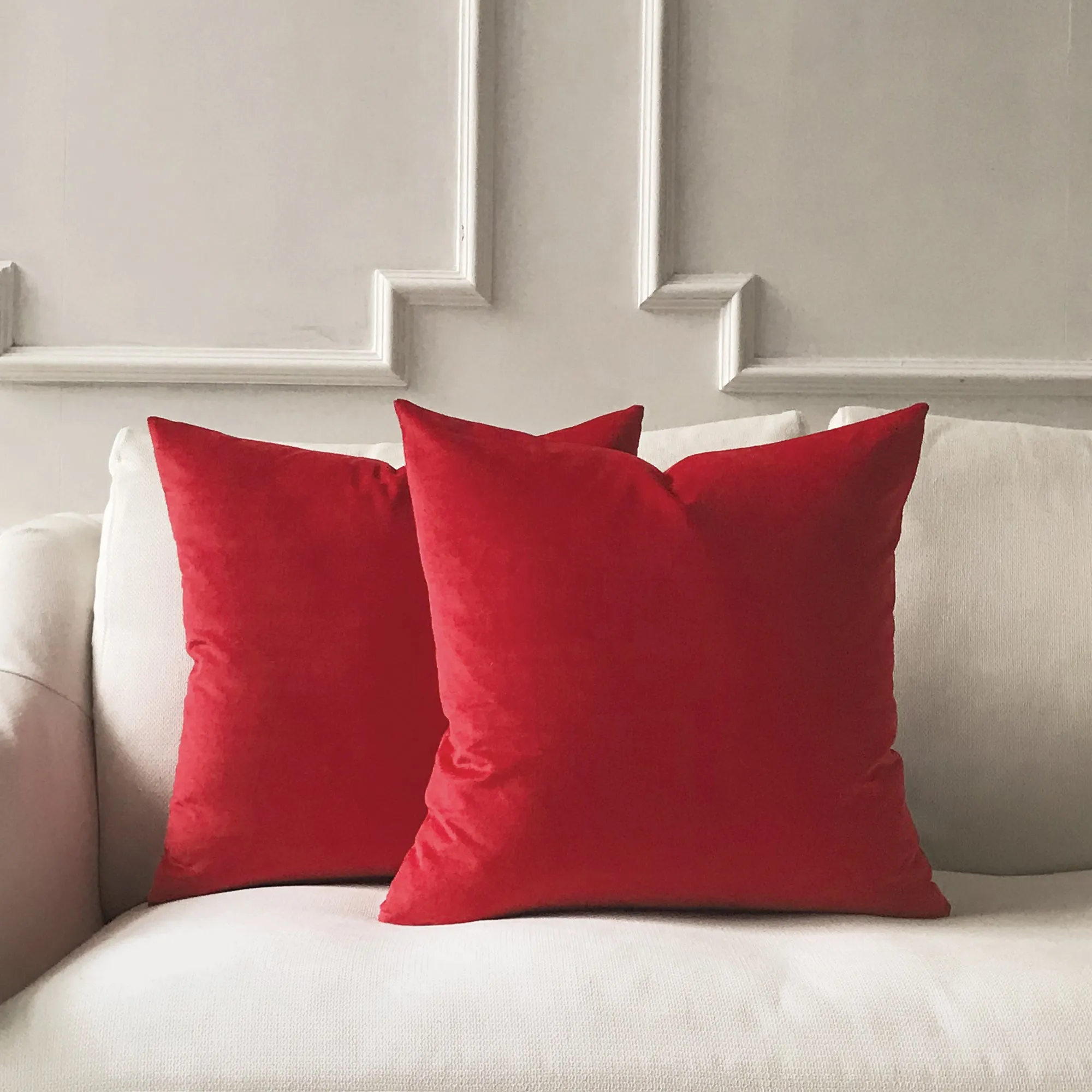 Scarlet Solid Velvet Throw Pillow Cover 20x20