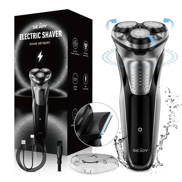 Sejoy 3D Electric Shaver for Men: IPX7 Waterproof, Fast Charging with Pop-Up Trimmer