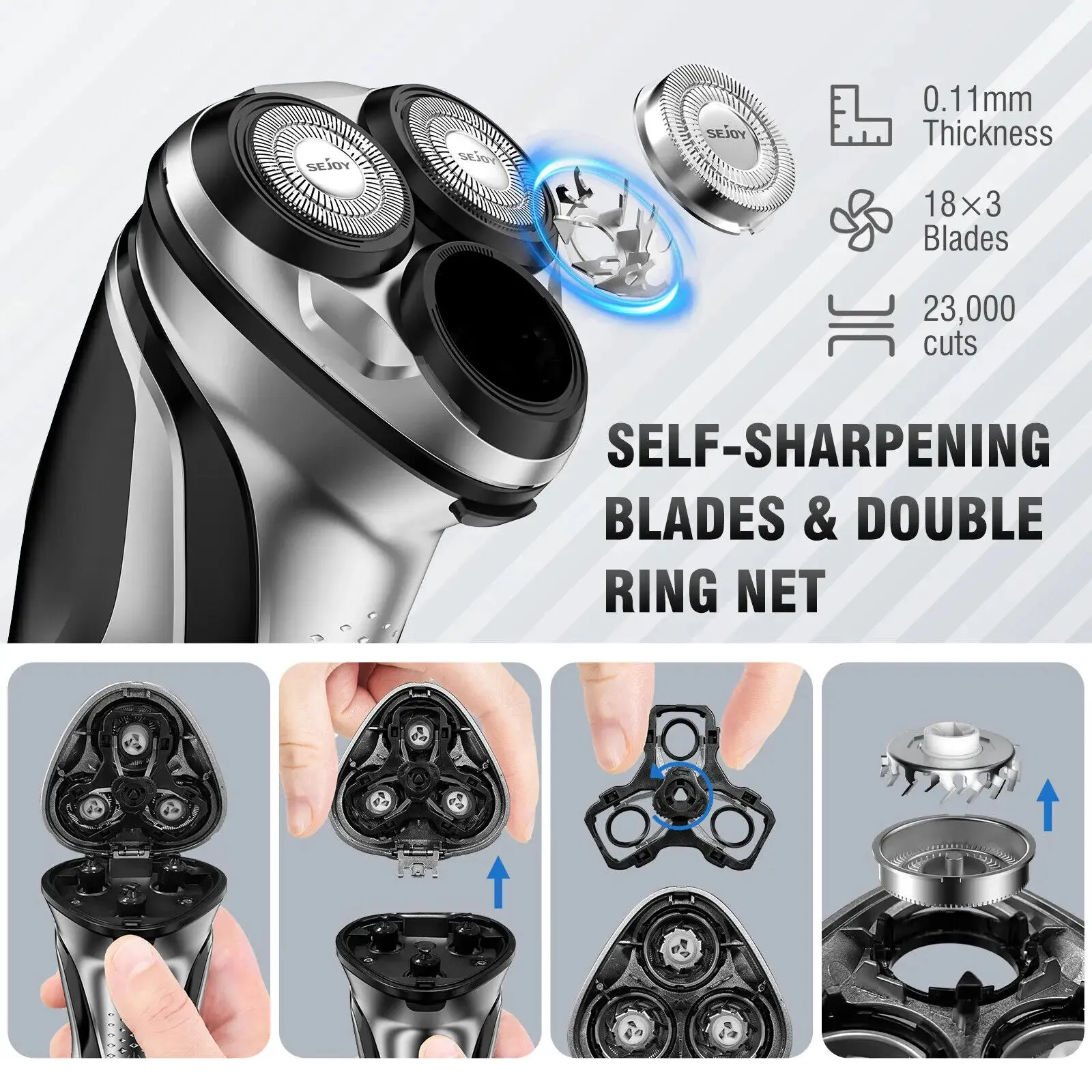 Sejoy 3D Electric Shaver for Men: IPX7 Waterproof, Fast Charging with Pop-Up Trimmer