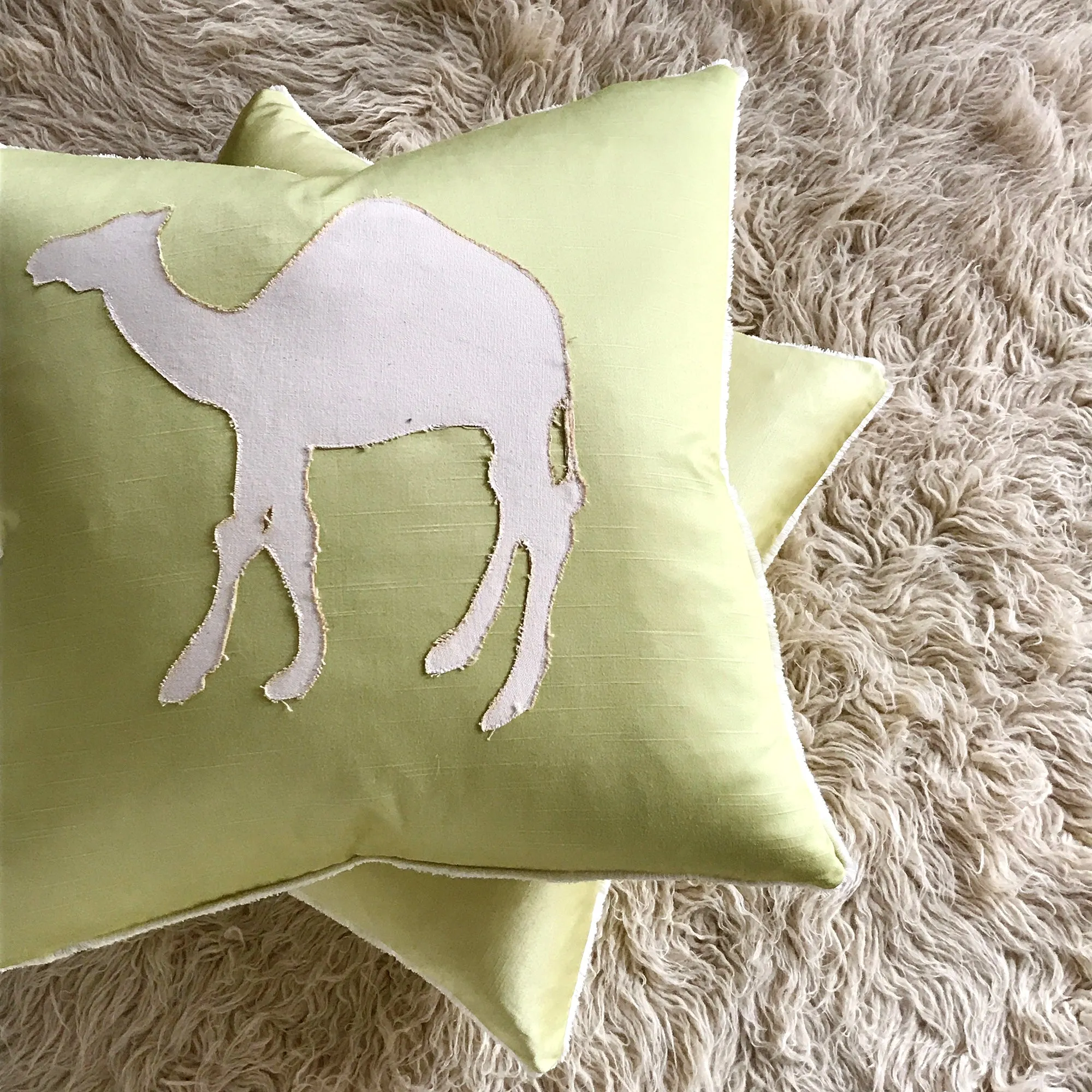 Silk Lime Green Camel Lasercut Artisan Luxury Throw Pillow Cover 22x22