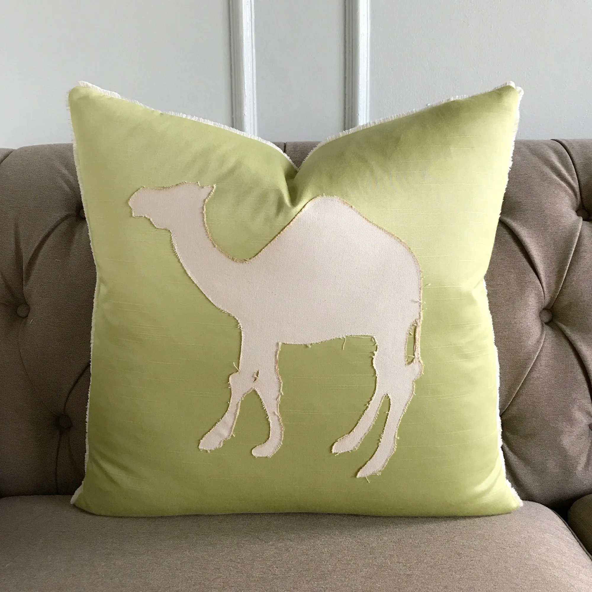 Silk Lime Green Camel Lasercut Artisan Luxury Throw Pillow Cover 22x22