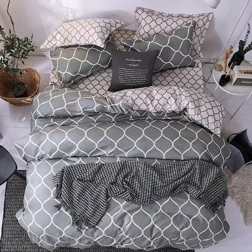 Single Size Bedding Set 4 Pieces Without Filler, Geometric Design