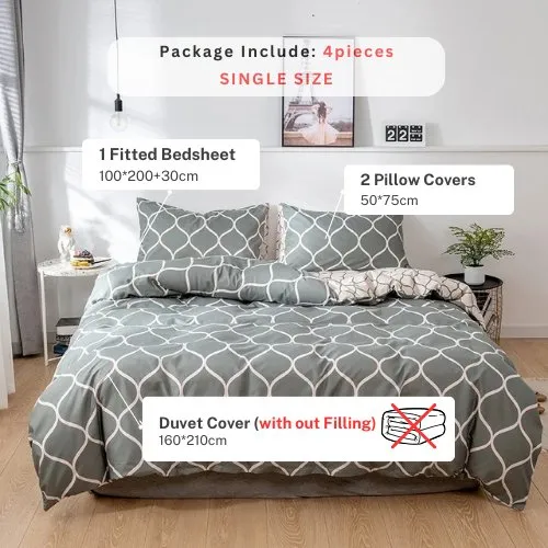 Single Size Bedding Set 4 Pieces Without Filler, Geometric Design