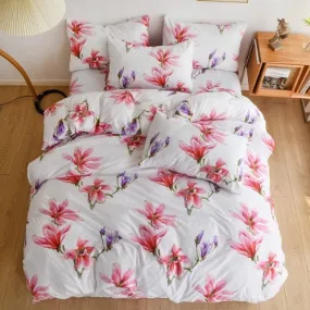 Single Size Bedding Set 4 Pieces Without Filler, Pink floral design, Bedding Set