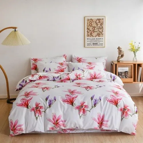 Single Size Bedding Set 4 Pieces Without Filler, Pink floral design, Bedding Set