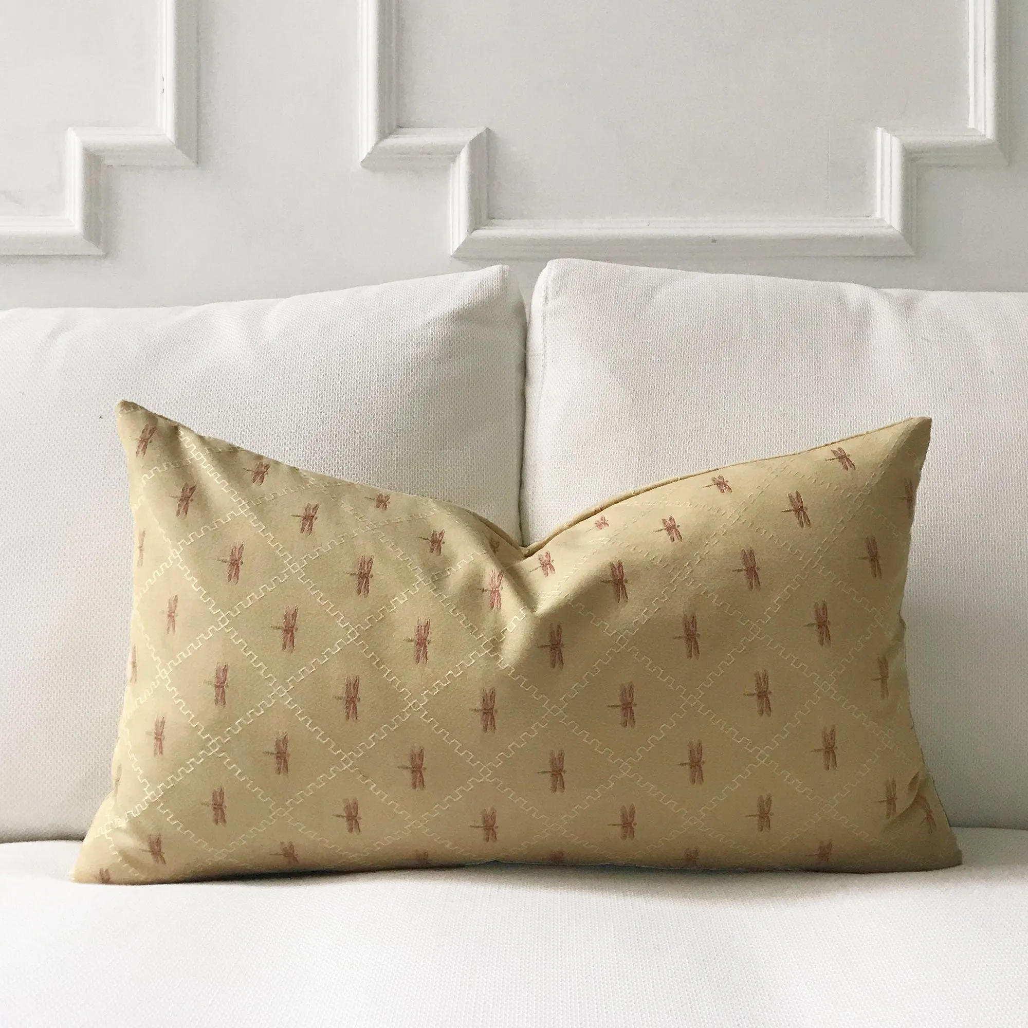 Spring Dragonfly Embroidered Lumbar Pillow Cover 15x26