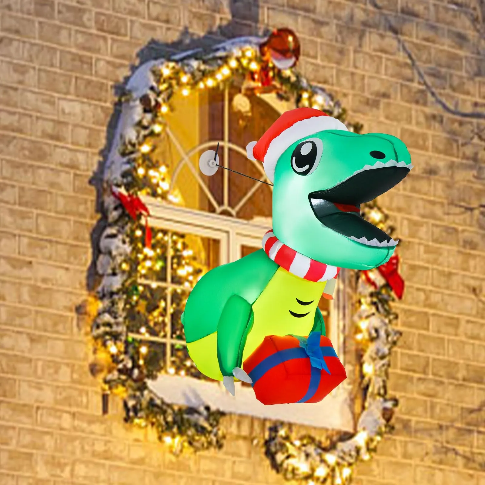 Tangkula 3.3 FT Christmas Inflatable Dinosaur Broke Out from Window