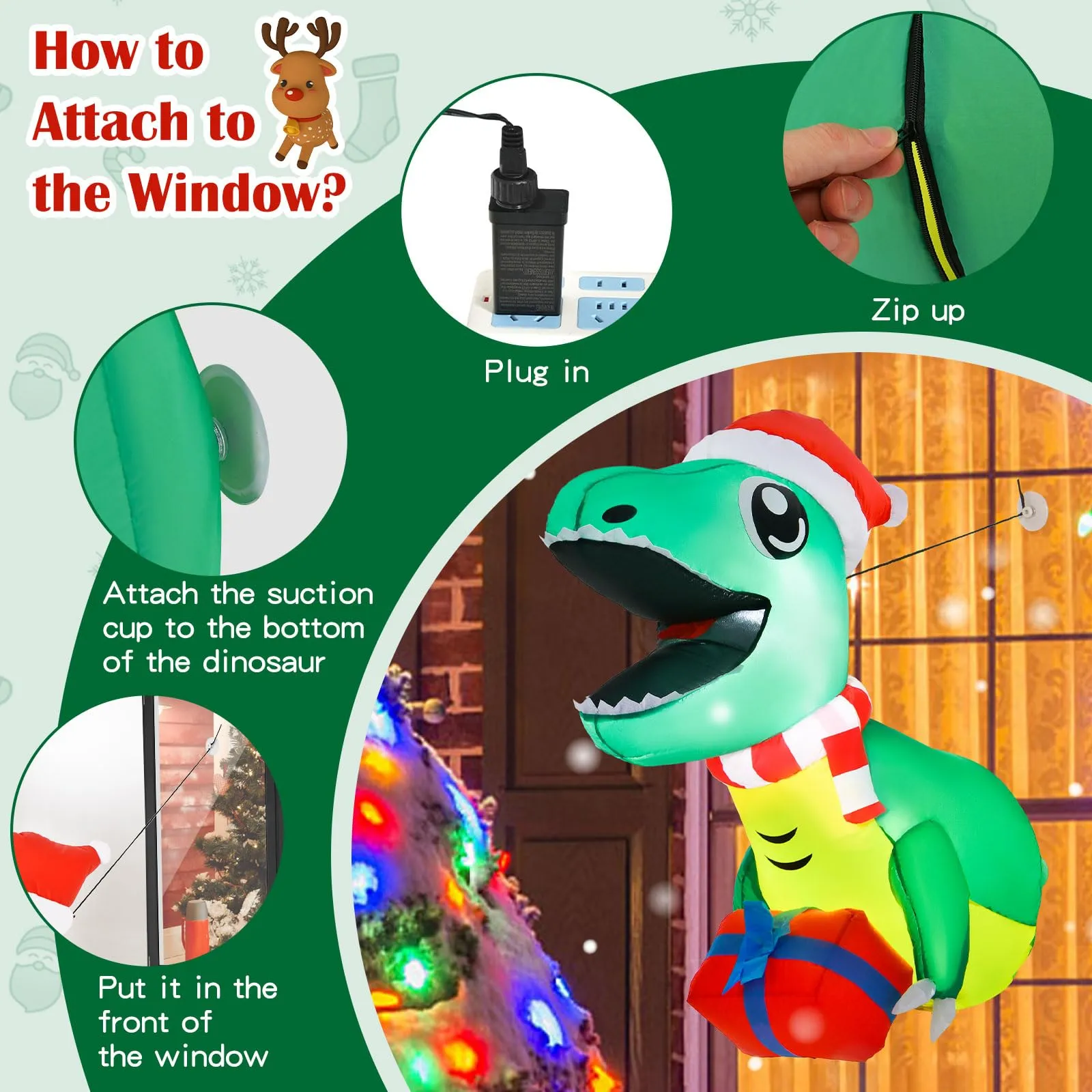 Tangkula 3.3 FT Christmas Inflatable Dinosaur Broke Out from Window