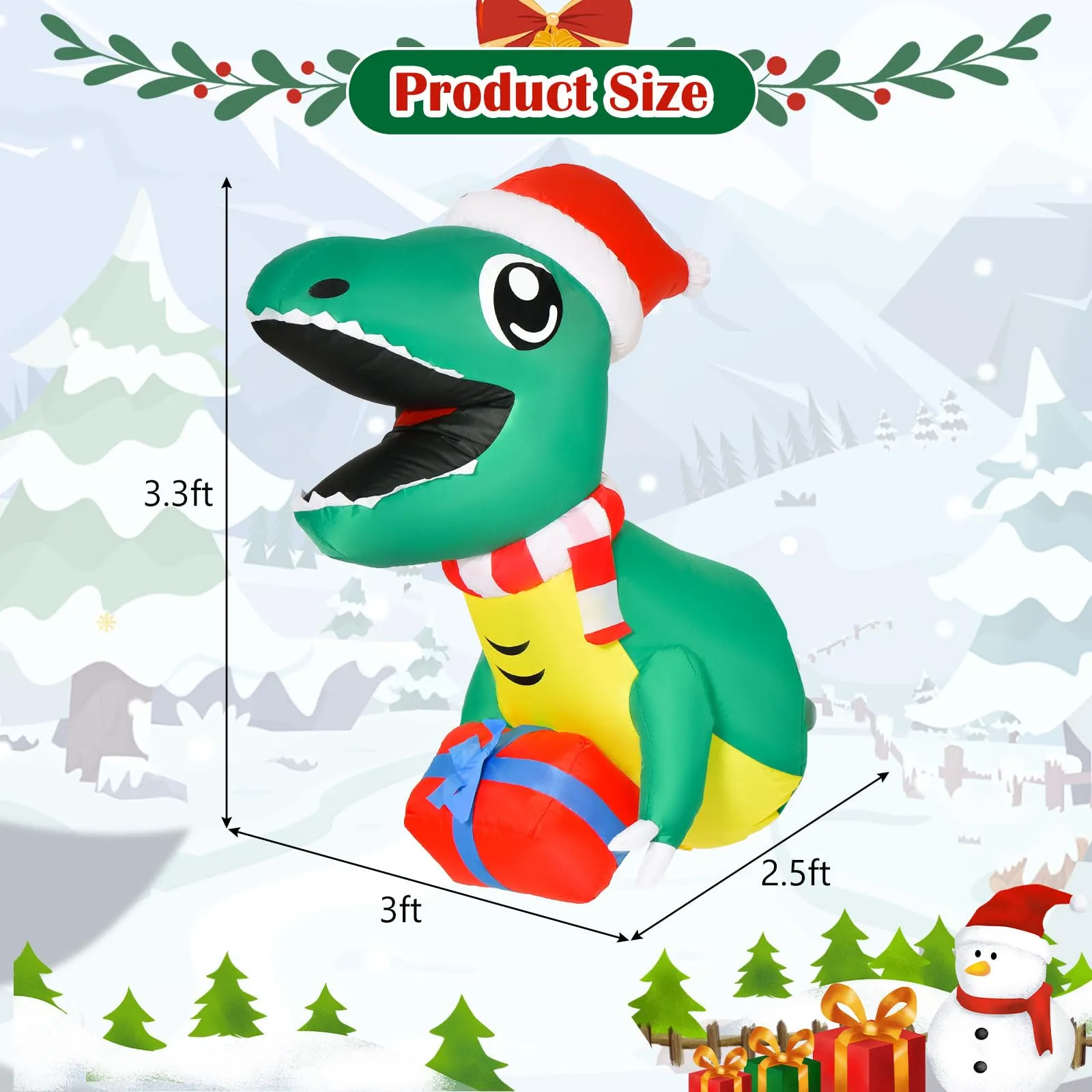 Tangkula 3.3 FT Christmas Inflatable Dinosaur Broke Out from Window