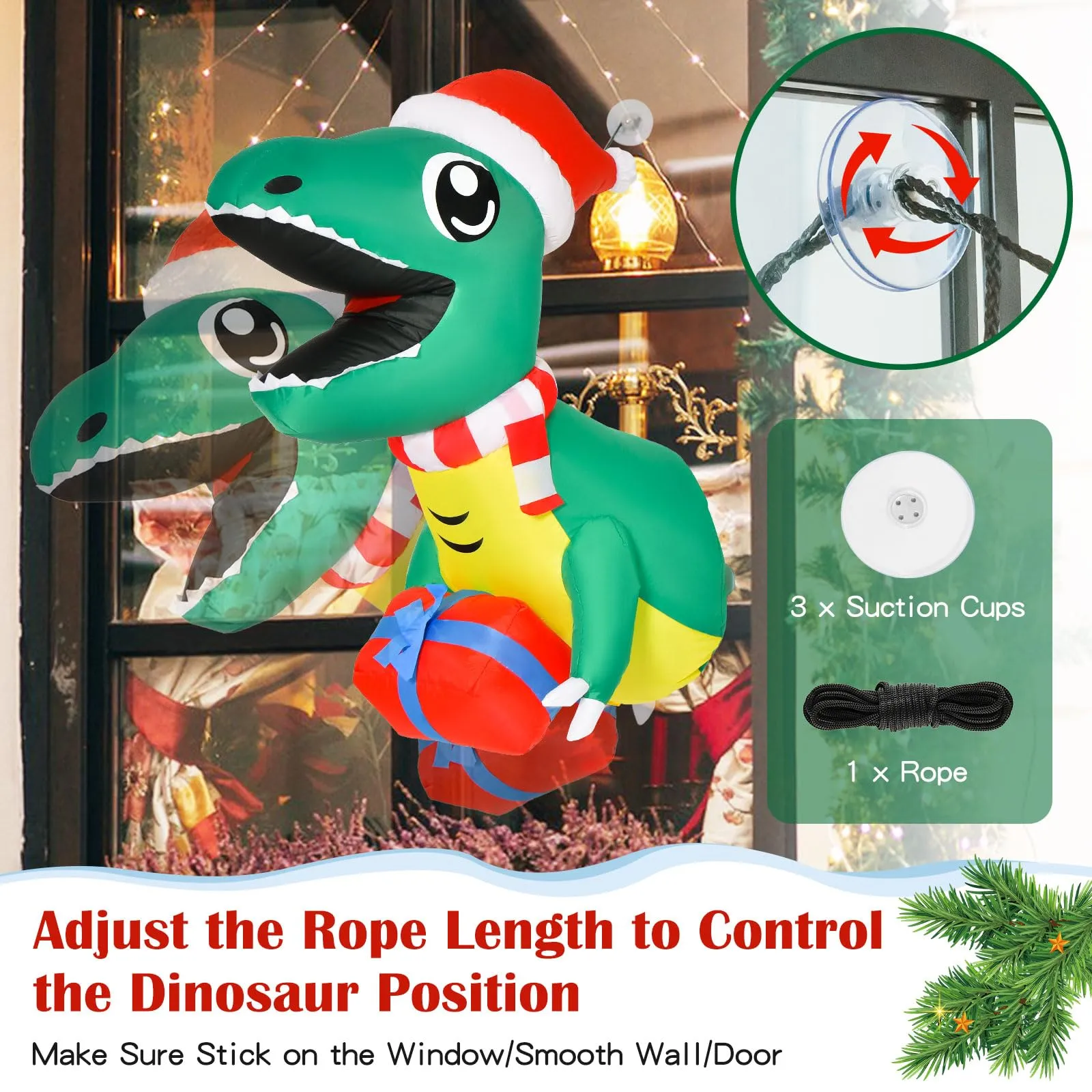 Tangkula 3.3 FT Christmas Inflatable Dinosaur Broke Out from Window