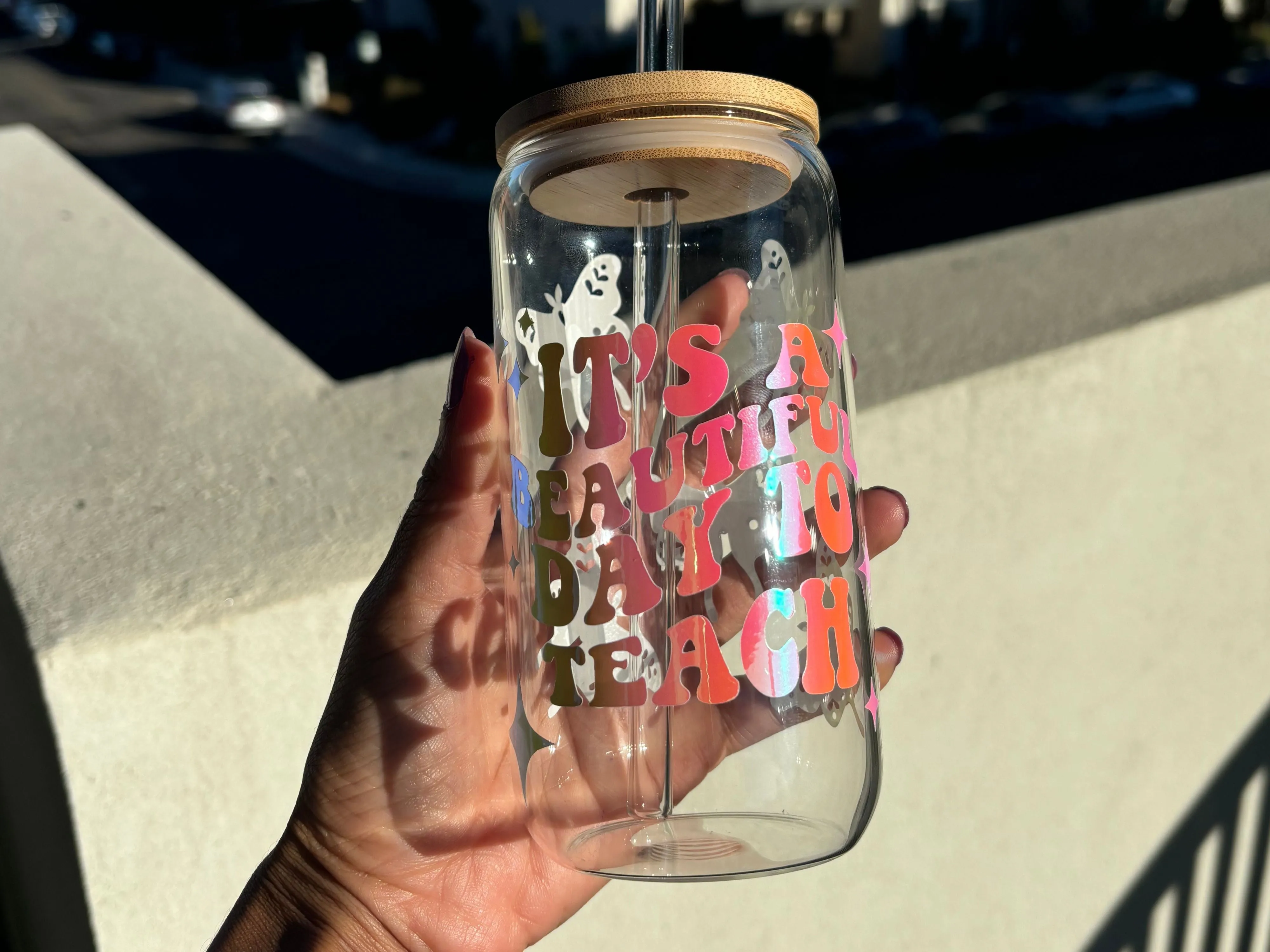 Teacher glass libby coffee cup, Teacher drinking glass, Its a beautiful day to teach, gift for teacher, gift for para