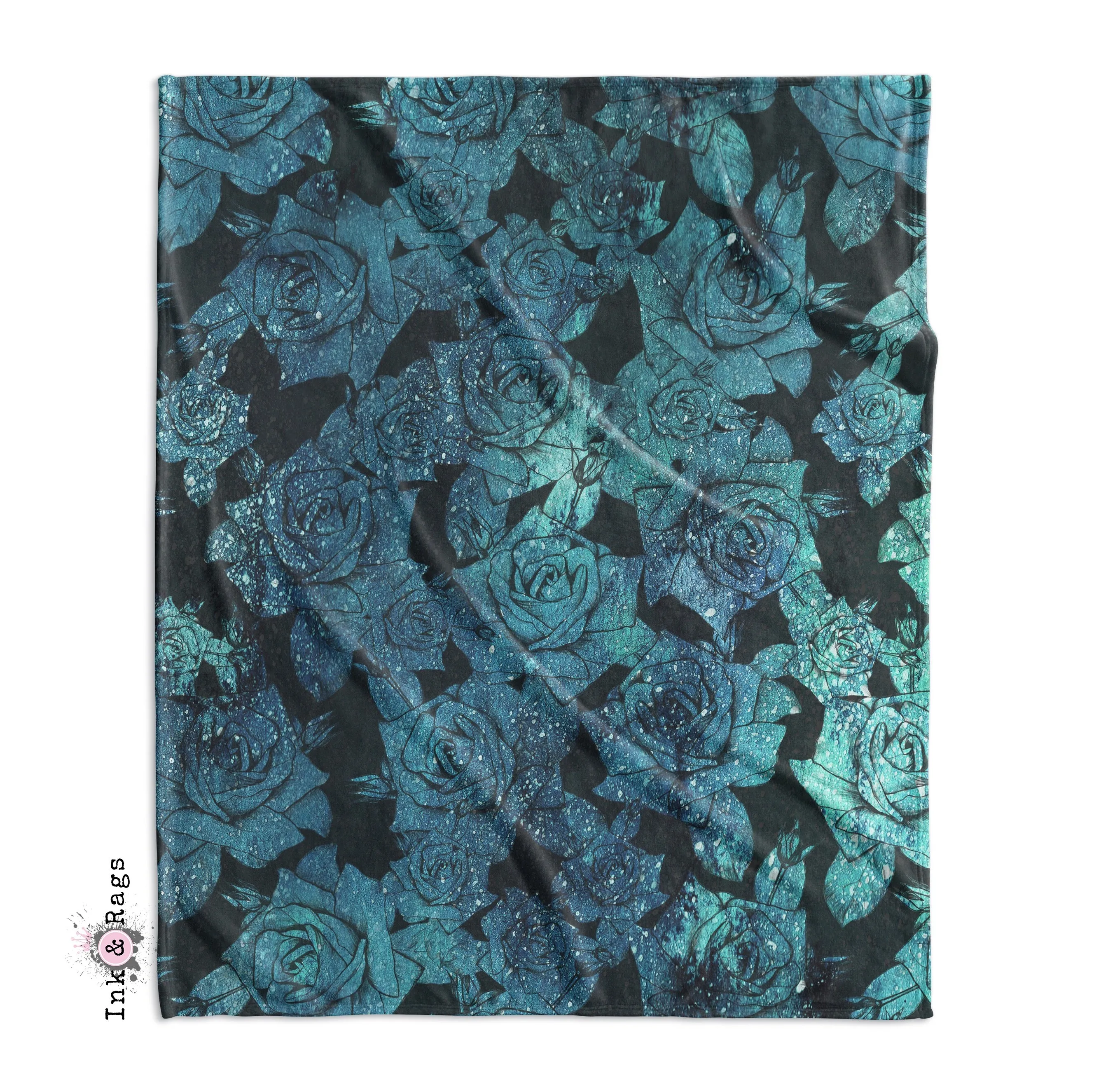 Teal Cosmic Rose Decorative Throw and Pillow Cover Set