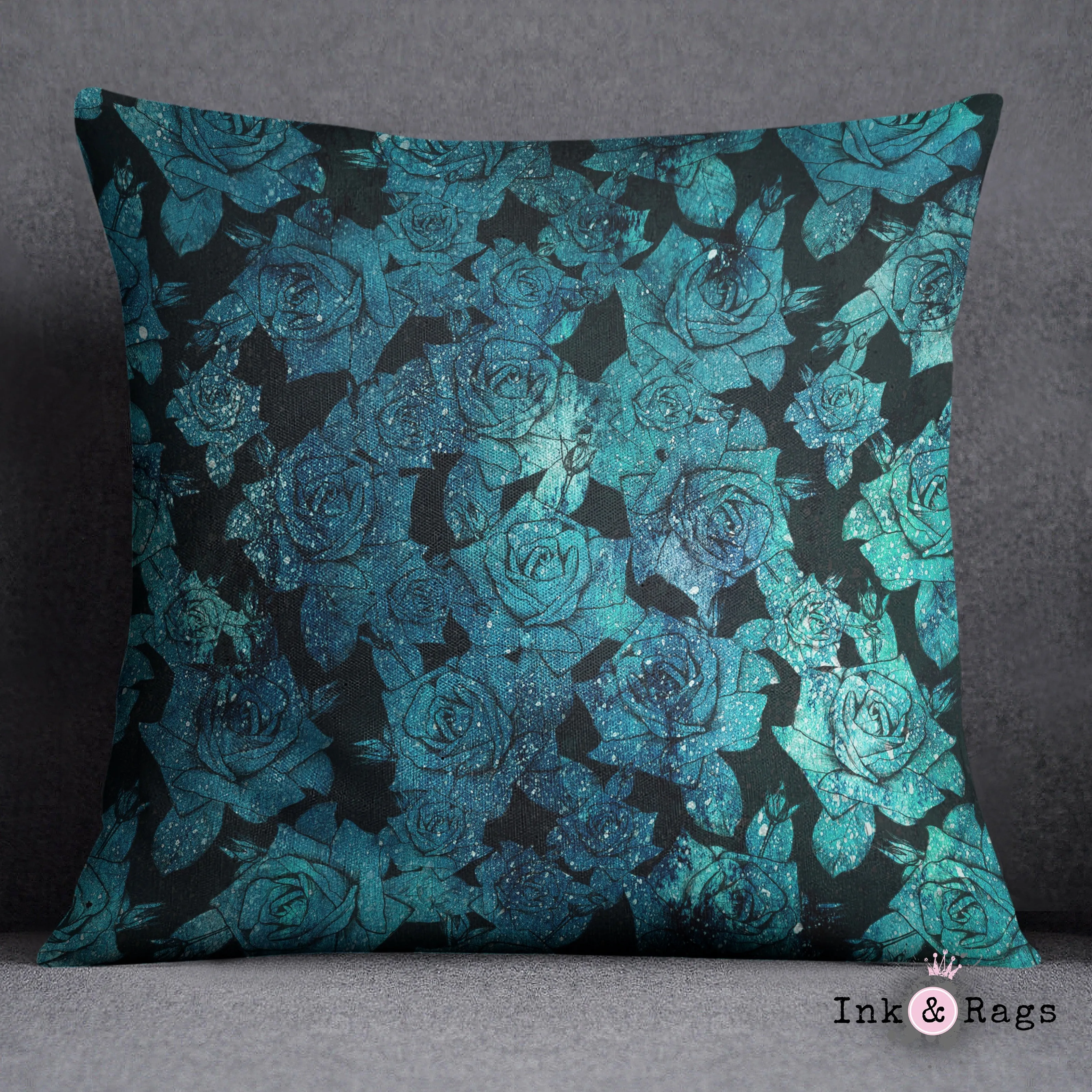 Teal Cosmic Rose Decorative Throw and Pillow Cover Set