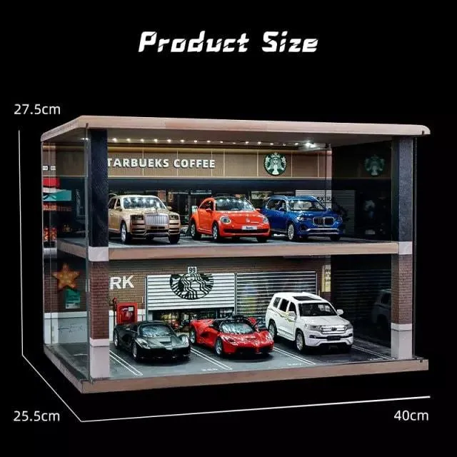 Toy Car Storage - Die Cast Two Story Car Garage Diorama - Double Deck Car Parking Lot DIY 1:24 Model Car Parking Space Car Showroom With LED