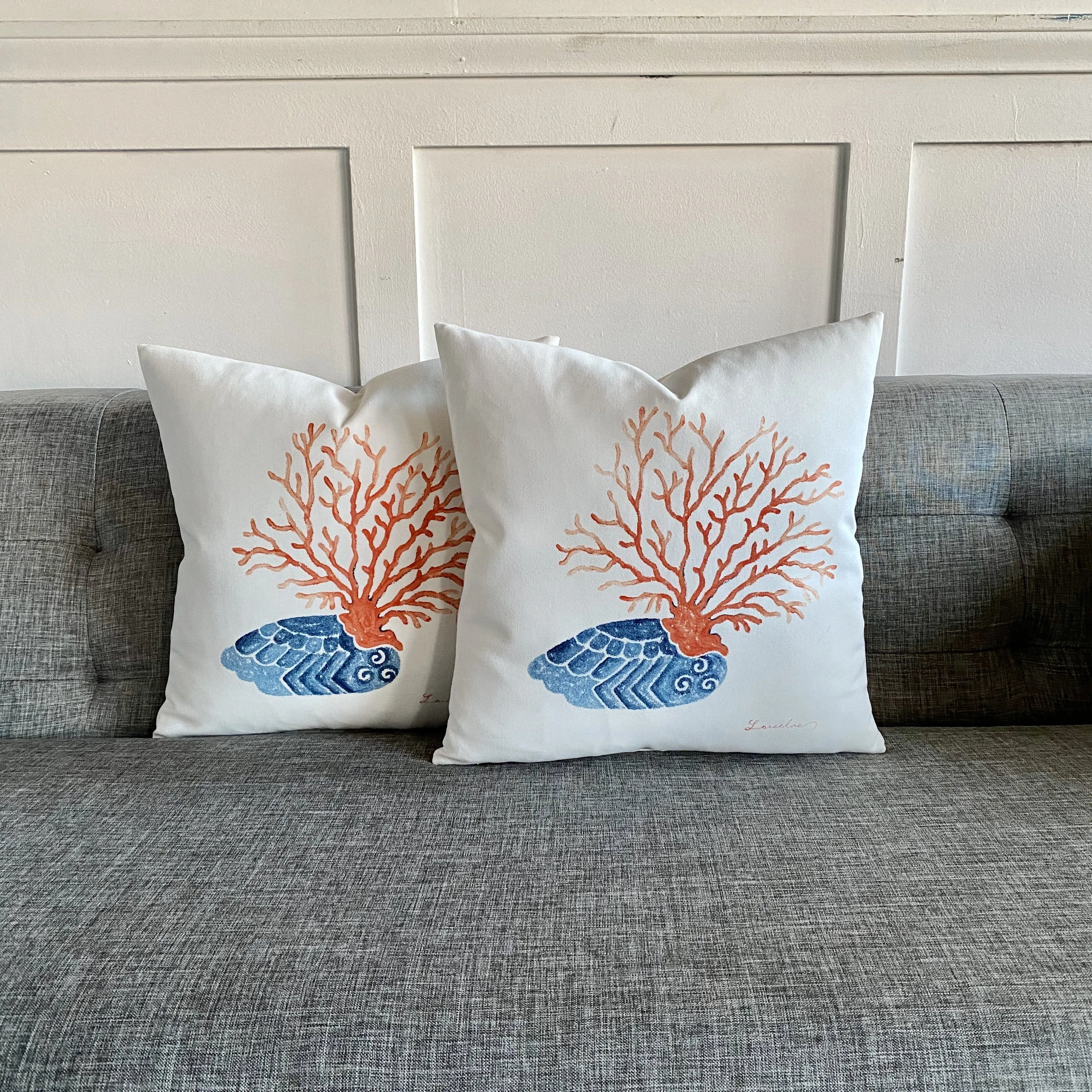 Tropical Hand-Painted Coral Throw Pillow Cover 16x16