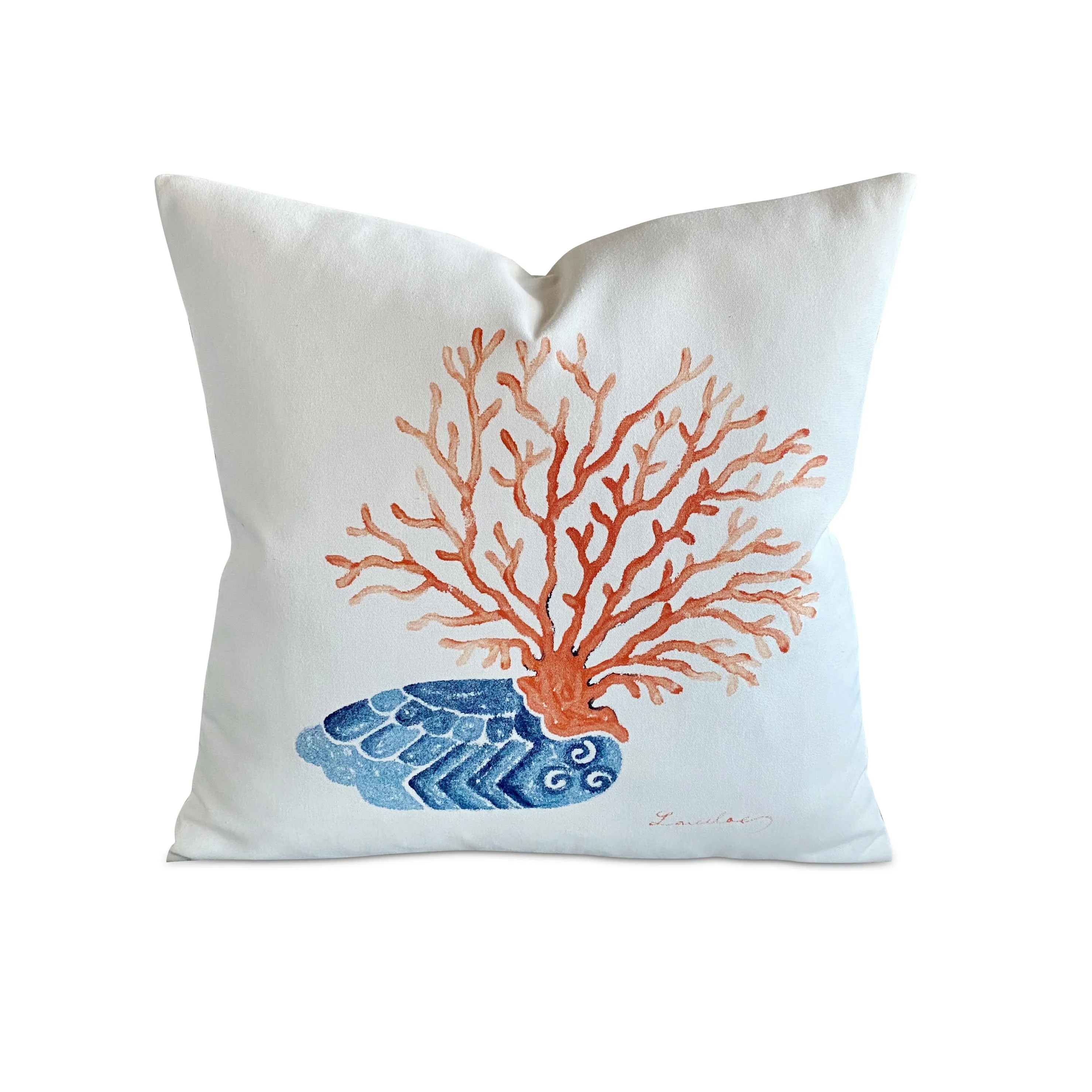 Tropical Hand-Painted Coral Throw Pillow Cover 16x16