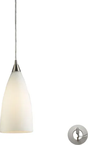 Vesta 1 Light Pendant In Satin Nickel and White Glass - Includes Recessed Lighting Kit