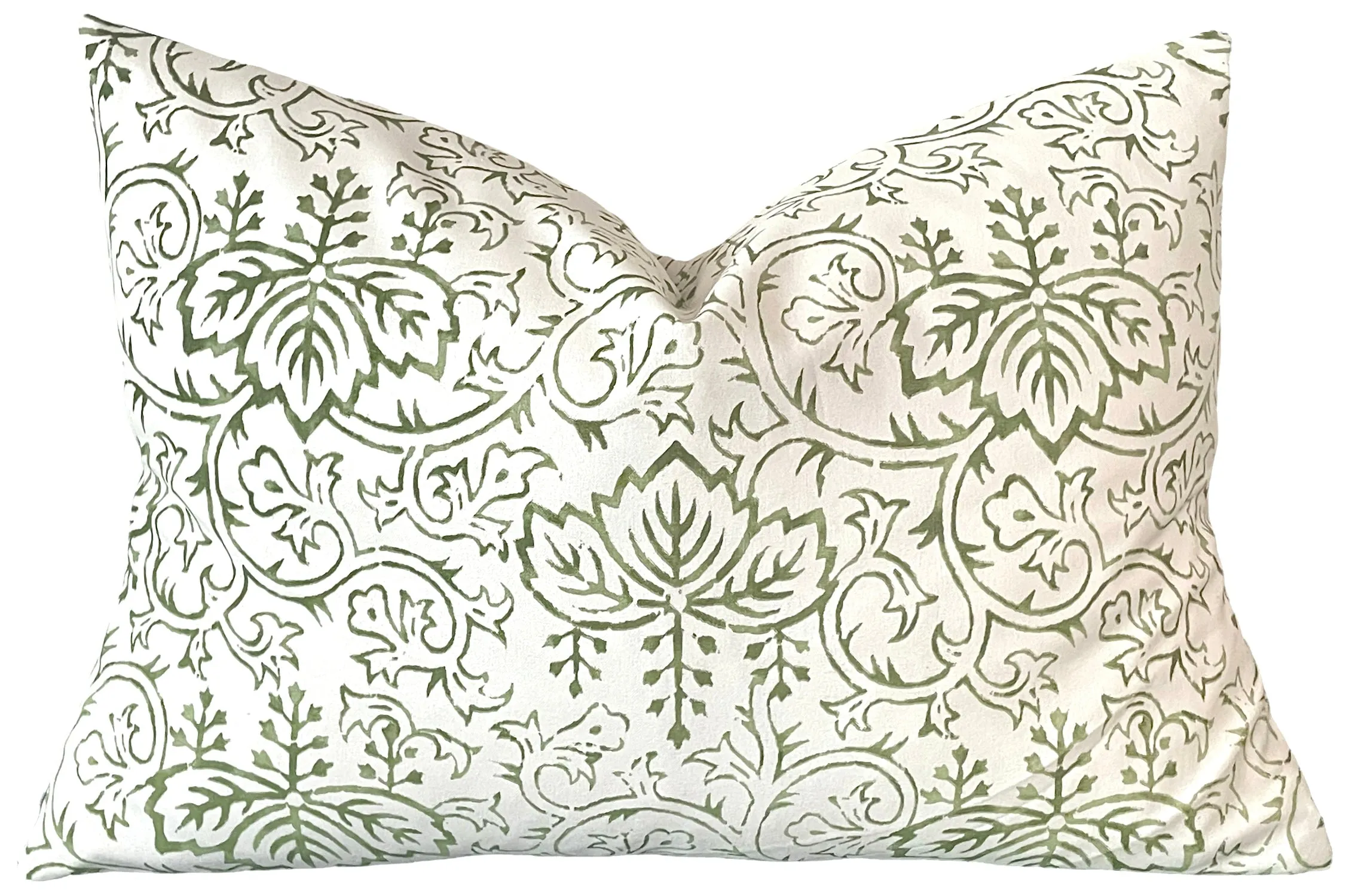 Vines: Block Printed Olive Green Botanical Pillow Cover